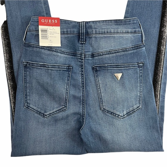 Guess Skinny Jeans Glitter Side Stripe Medium Wash - Picture 5 of 11